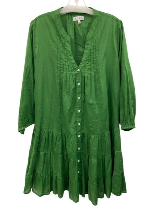 Lake Size XL Green Cotton Long Balloon Sleeve Pintuck Pleats Button Front Dress Green / XL