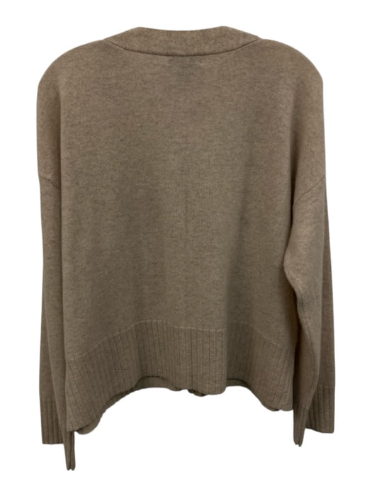 Aqua Cashmere Size XL Tan Beige Cashmere Ribbed Trim V Neck Cardigan Tan Beige / XL