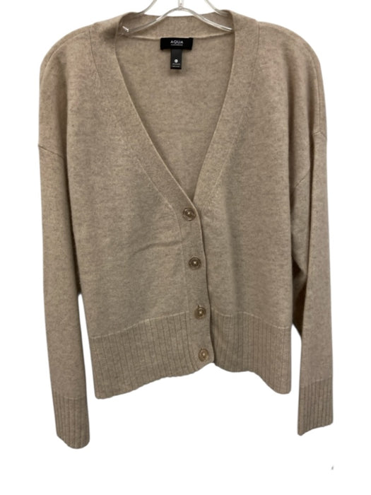 Aqua Cashmere Size XL Tan Beige Cashmere Ribbed Trim V Neck Cardigan Tan Beige / XL