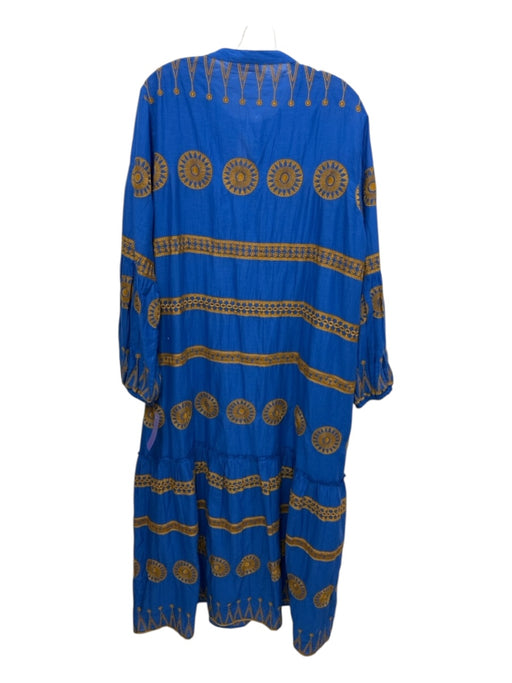 Oliphant Size 2XL blue & marigold yellow Cotton Embroidered Geometric Maxi Dress blue & marigold yellow / 2XL