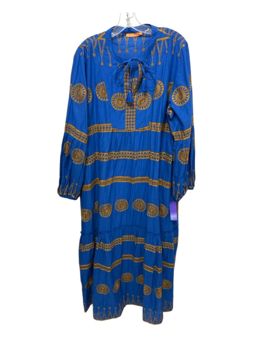 Oliphant Size 2XL blue & marigold yellow Cotton Embroidered Geometric Maxi Dress blue & marigold yellow / 2XL