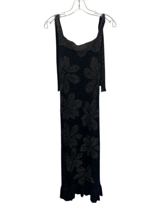 Free People Size XS Black & Gold Tie Straps Floral Jacquard Midi Dress Black & Gold / XS