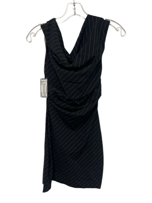 Zara Size XS Black & White Viscose Blend Sleeveless Pinstripe Ruched Mini Dress Black & White / XS