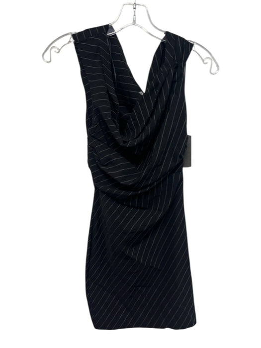 Zara Size XS Black & White Viscose Blend Sleeveless Pinstripe Ruched Mini Dress Black & White / XS
