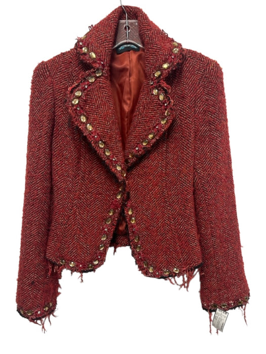 Till the end Size Small Red & Black Wool Blend Long Sleeve Tweed Jacket Red & Black / Small