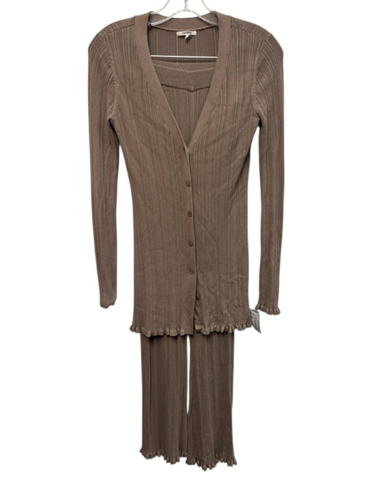 Tularosa Size XS/S Taupe Rayon Blend Long Sleeve Ribbed Button Front Pant Set Taupe / XS/S