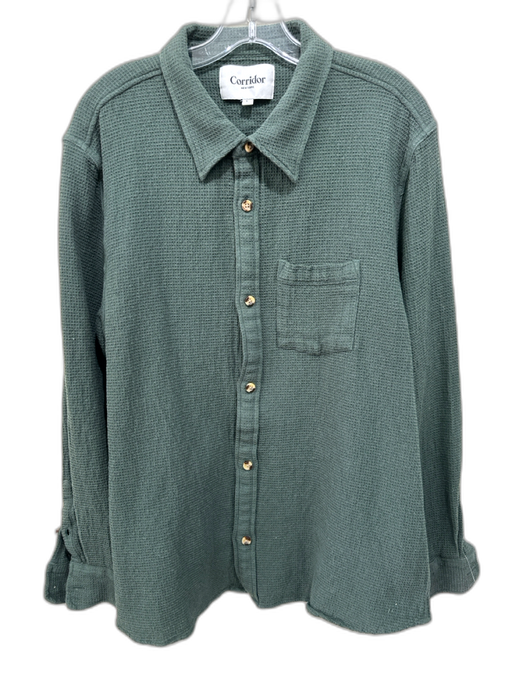 Corridor Size L Green Cotton Solid Button Down Men's Long Sleeve Shirt Green / L
