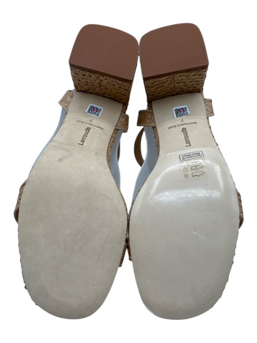 Larroude Shoe Size 7 Beige Leather & Straw Toe Strap Woven Ankle Strap Sandals Beige / 7