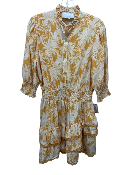 The Shirt Rochelle Behrens Size Medium Orange & White Polyester Floral Dress Orange & White / Medium