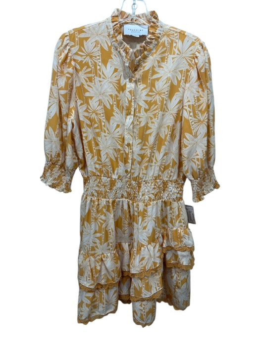 The Shirt Rochelle Behrens Size Medium Orange & White Polyester Floral Dress Orange & White / Medium