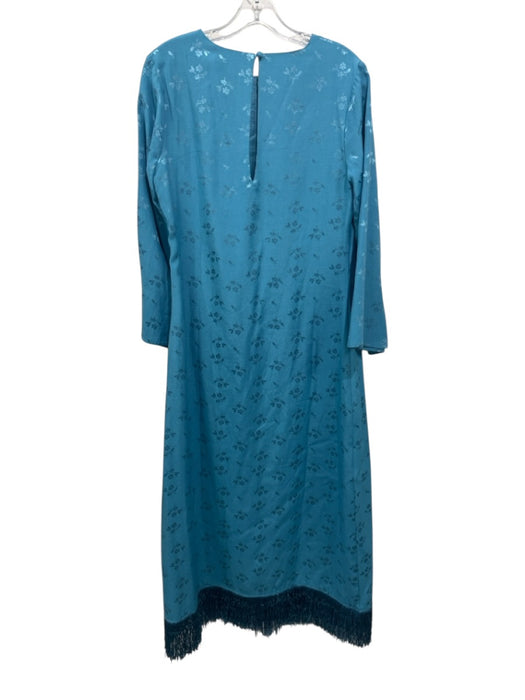 Eddy Size Medium Light Blue Viscose Long Trumpet Sleeve Floral Fringe hem Dress Light Blue / Medium