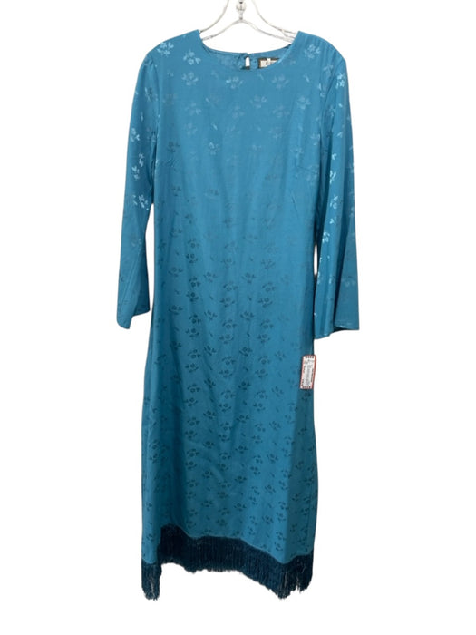 Eddy Size Medium Light Blue Viscose Long Trumpet Sleeve Floral Fringe hem Dress Light Blue / Medium