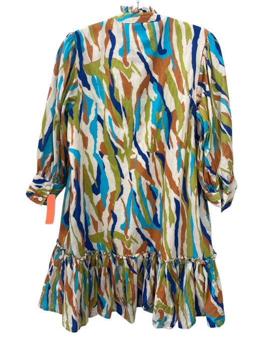 Elizabeth James the Label Size XS Blue, Green, Brown Cotton Long Sleeve Dress Blue, Green, Brown / XS