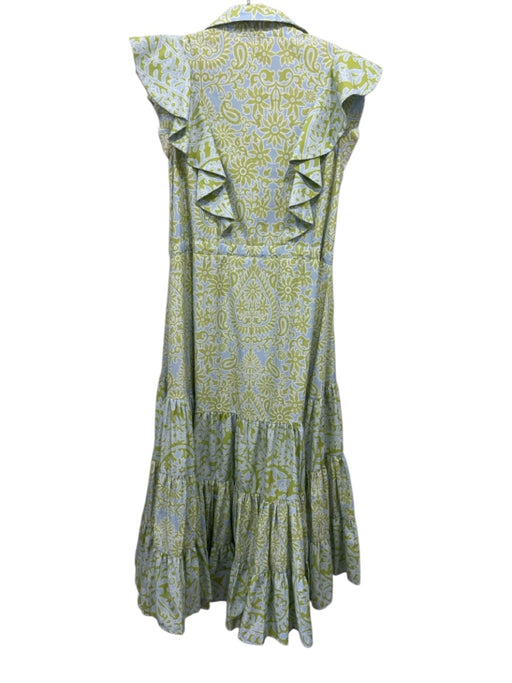 KLEID Size Medium Blue & Green Polyester Blend Ruffle Cap Sleeve Floral Dress Blue & Green / Medium
