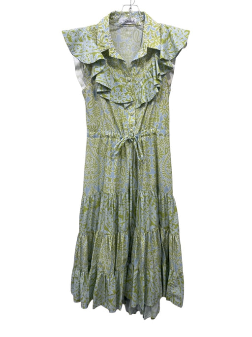 KLEID Size Medium Blue & Green Polyester Blend Ruffle Cap Sleeve Floral Dress Blue & Green / Medium