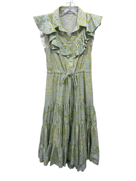 KLEID Size Medium Blue & Green Polyester Blend Ruffle Cap Sleeve Floral Dress Blue & Green / Medium