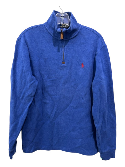 Polo Size M Blue Cotton Solid Quarter Zip Men's Long Sleeve Shirt M