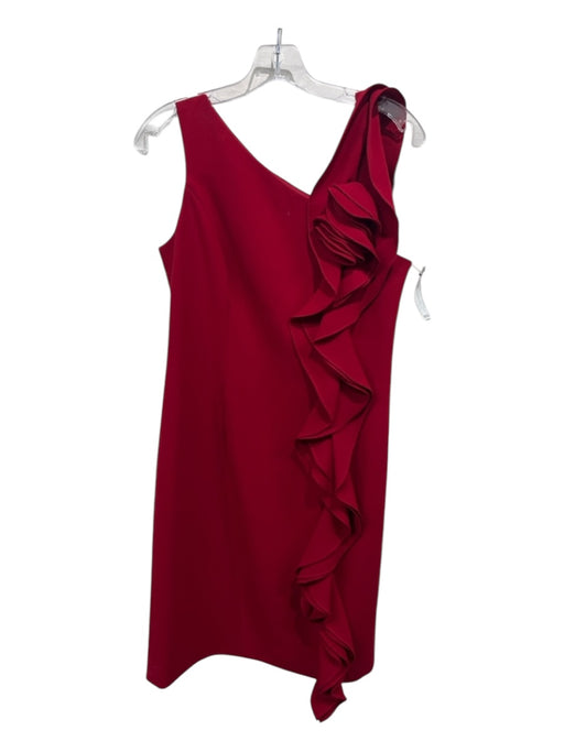 Teri Jon Size 6 Red Polyester Ruffle V Neck Sleeveless Knee length Dress Red / 6