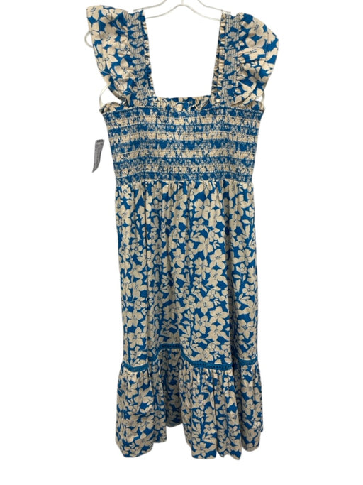 Shoshanna Size 8 Blue & White Cotton Cap Sleeve Floral Shirred Tiered Dress Blue & White / 8