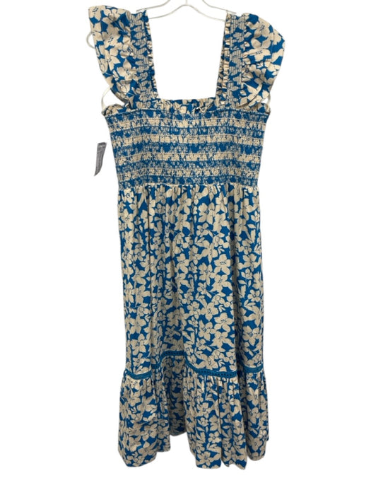 Shoshanna Size 8 Blue & White Cotton Cap Sleeve Floral Shirred Tiered Dress Blue & White / 8