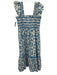 Shoshanna Size 8 Blue & White Cotton Cap Sleeve Floral Shirred Tiered Dress Blue & White / 8