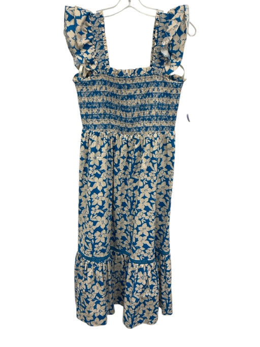 Shoshanna Size 8 Blue & White Cotton Cap Sleeve Floral Shirred Tiered Dress Blue & White / 8