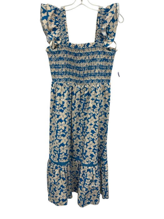 Shoshanna Size 8 Blue & White Cotton Cap Sleeve Floral Shirred Tiered Dress Blue & White / 8