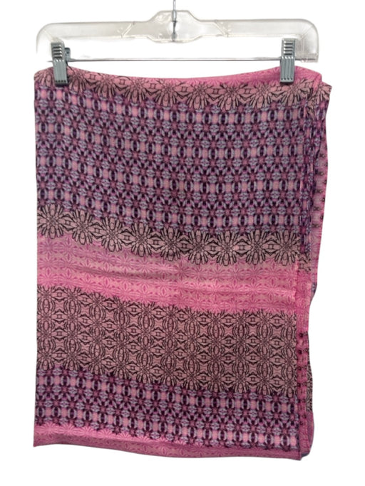 J Crew Pink & Multi Wool & Silk All Over Print Wide Long scarf Pink & Multi