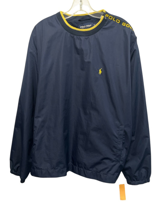 Polo Golf Size L Navy Blue Polyester Solid Crewneck Men's Jacket Navy Blue / L
