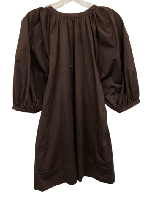 Staud Size S Dark Brown Cotton Blend 1/2 Balloon Sleeve Gathered Neckline Dress Dark Brown / S