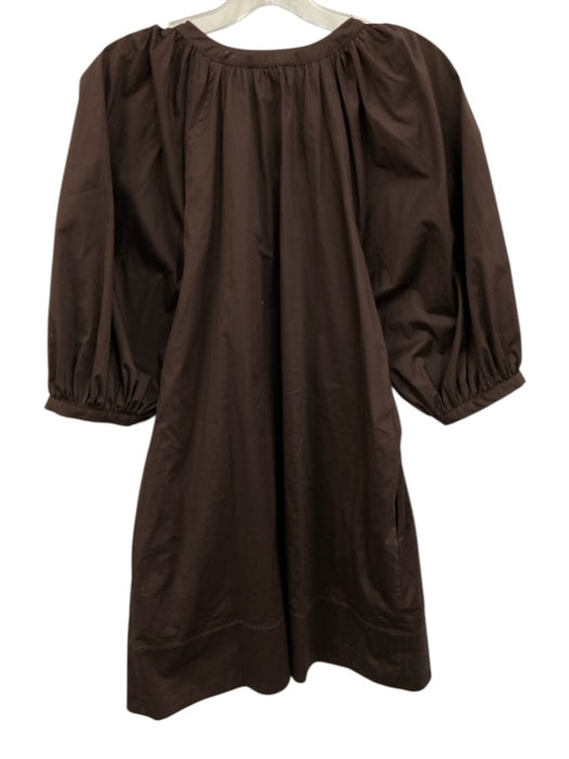 Staud Size S Dark Brown Cotton Blend 1/2 Balloon Sleeve Gathered Neckline Dress Dark Brown / S