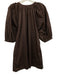 Staud Size S Dark Brown Cotton Blend 1/2 Balloon Sleeve Gathered Neckline Dress Dark Brown / S