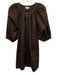Staud Size S Dark Brown Cotton Blend 1/2 Balloon Sleeve Gathered Neckline Dress Dark Brown / S