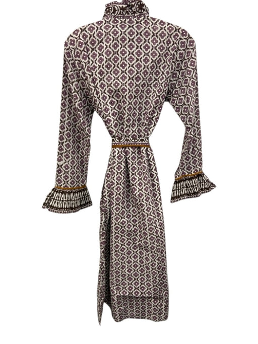 Sue Sartor Size S White & Purple Cotton Button Front Long Balloon Sleeve Dress White & Purple / S