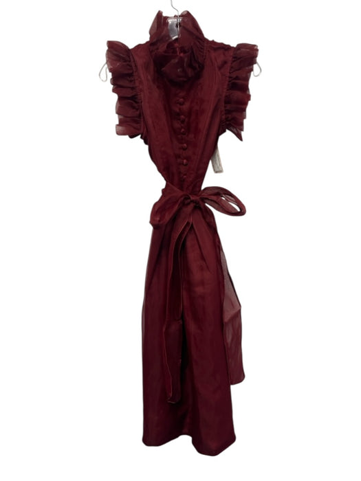 Sue Sartor Size M Red Tulle Cap Sleeve Buttons Sheer Overlay Dress Red / M