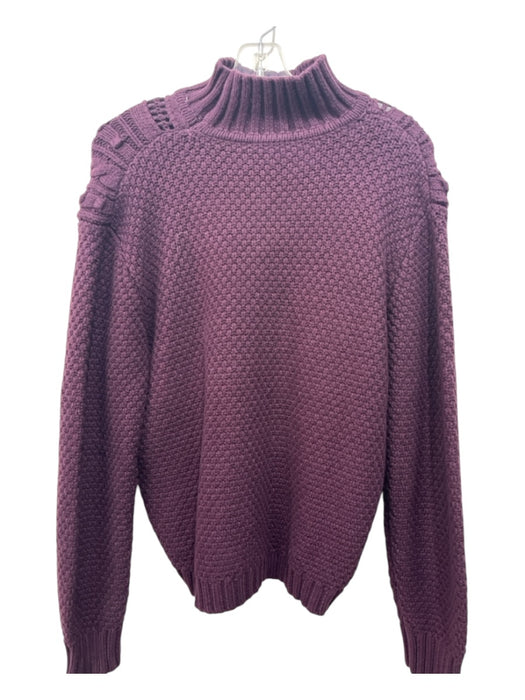 Splendid Size L Plum Purple Cotton Blend Mock Neck Rib Knit Sweater Plum Purple / L