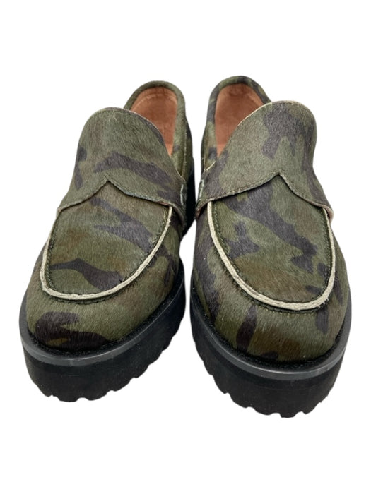 All Black Shoe Size 38 Green Print Cowhide Ponyhair Camoflage Platform Loafers Green Print / 38