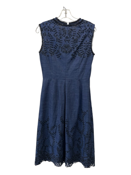 Yigal Azrouel Size 8 Dark Wash & Black Cotton Denim Floral Embroidered Dress Dark Wash & Black / 8