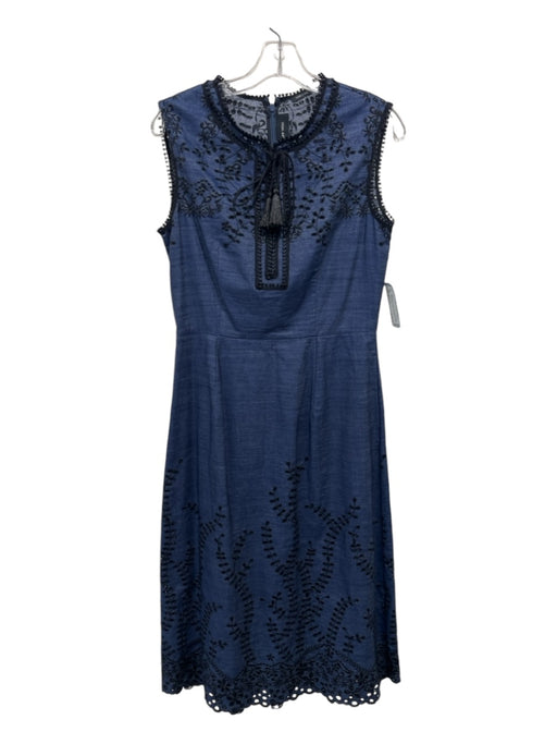 Yigal Azrouel Size 8 Dark Wash & Black Cotton Denim Floral Embroidered Dress Dark Wash & Black / 8