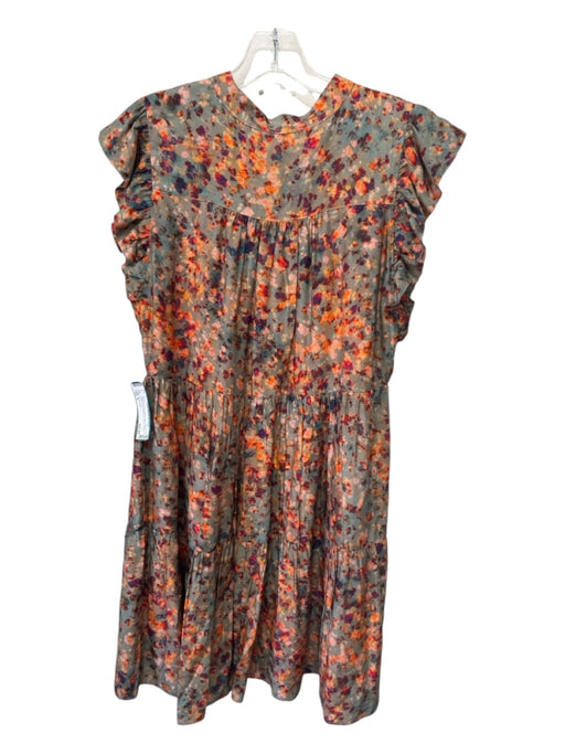 Marie Oliver Size S Green & Orange Rayon Blend Abstract Button Front Dress Green & Orange / S