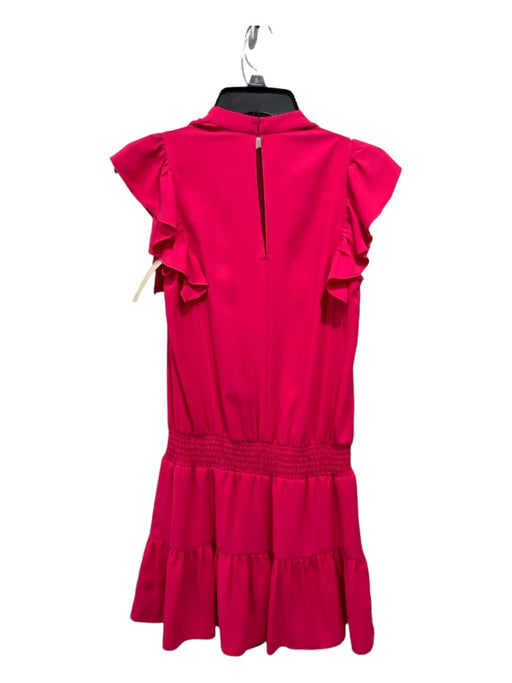 Amanda Uprichard Size XS Hot pink Polyester Ruffle Cap Sleeve V Neck Mini Romper Hot pink / XS