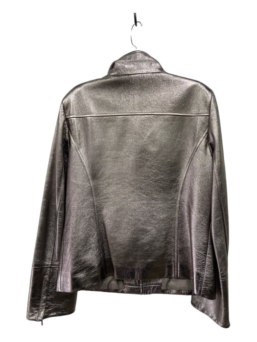 Lafayette 148 Size 10 Pewter Lambskin Zip Metallic Darted Zip Pocket Jacket Pewter / 10