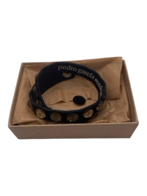 Pedro Garcia Black Suede Leather Jeweled Wrap Bracelet Black