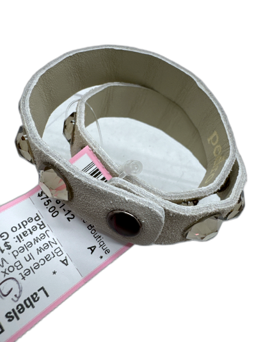 Pedro Garcia Off White Suede Leather Jeweled Wrap Snap Bracelet Off White
