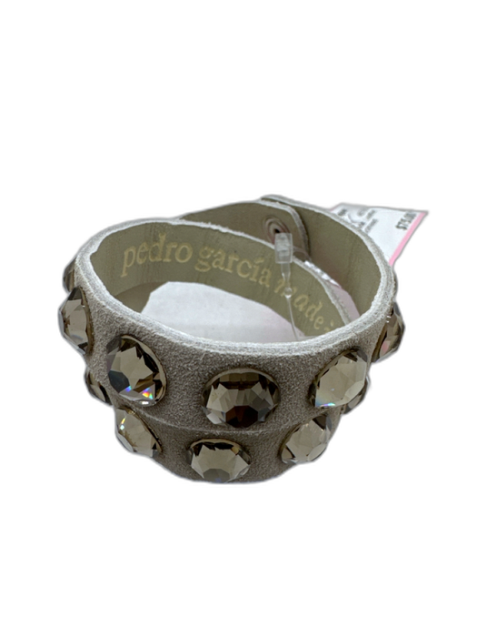 Pedro Garcia Off White Suede Leather Jeweled Wrap Snap Bracelet Off White