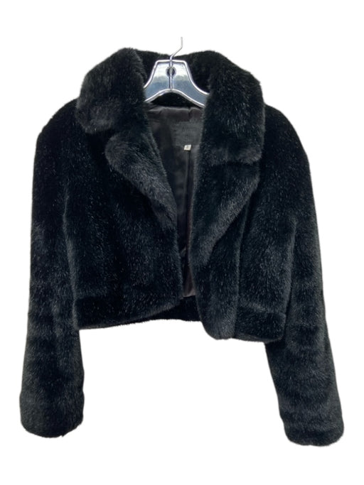 Anna Sui Size 8 Black Polyester Faux Fur Crop Collar Jacket Black / 8