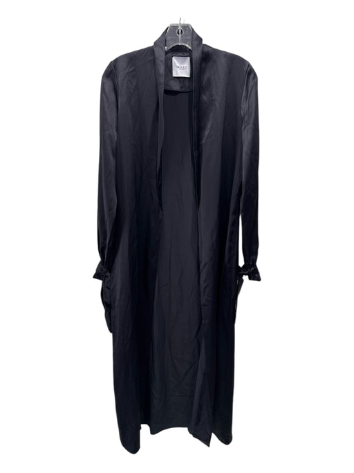 Silked London Size 6 Black Silk Long Sleeve Wrist Tie Open Front Robe Black / 6