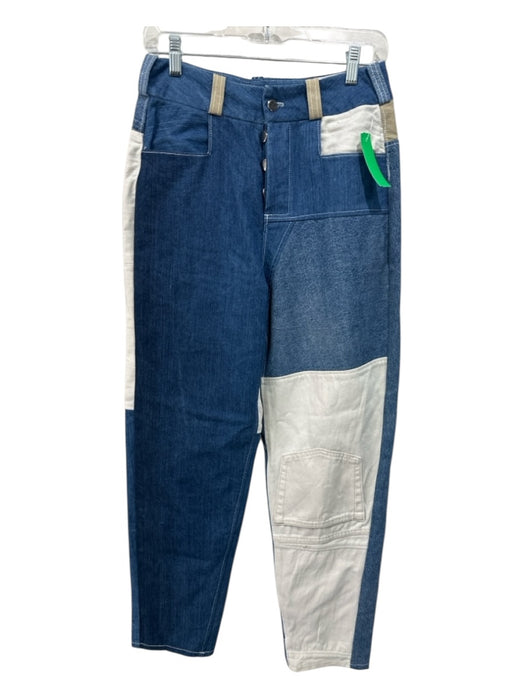 Hargan Denim Size 28 Blue, Beige, White Cotton Denim High Rise Button Fly Jeans Blue, Beige, White / 28