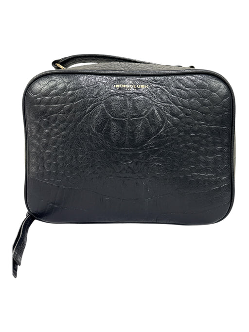 Indigolush Black Leather Crocodile Embossed Gold Hardware Zip closure Bag Black / S