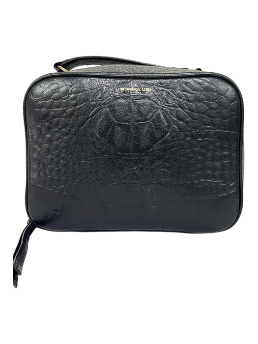 Indigolush Black Leather Crocodile Embossed Gold Hardware Zip closure Bag Black / S